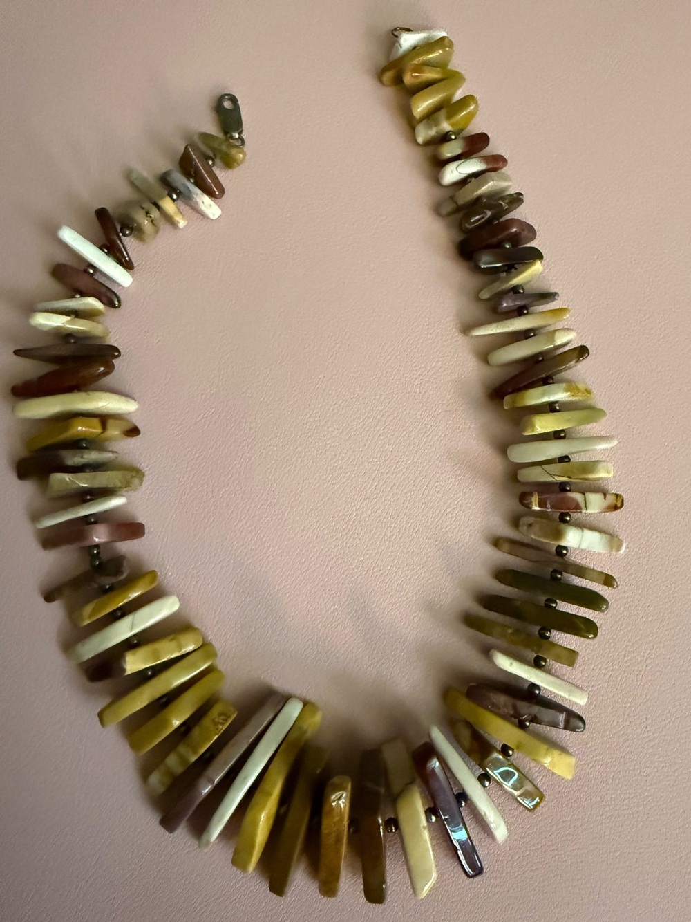 Vintage Multicolor Natural Stone Chip Necklace - Olive, Cream & Brown